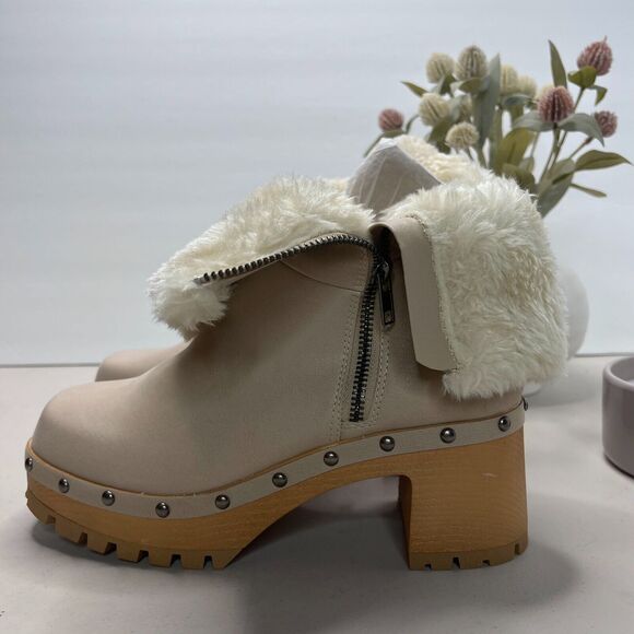 Mia Sassie Faux Fur Leather Ankle Boot Side Zip Beige MH2015SF Women 7M NWOB - Picture 2 of 8